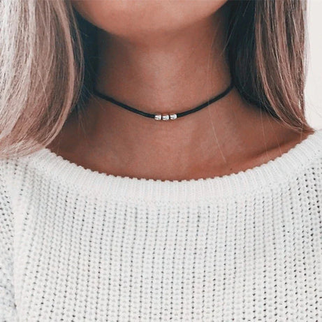 Metal Tube Velvet Double Layer Choker Necklace Jewelry