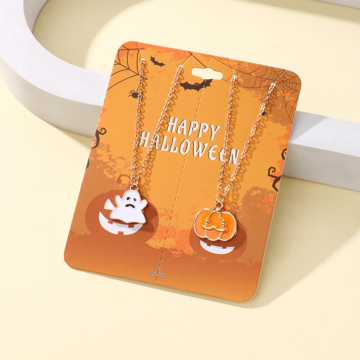 Halloween Children's Necklace Hat Pumpkin Bat Alloy Oil Drop Good Friends Versatile Collar Chain Set First Jewelry