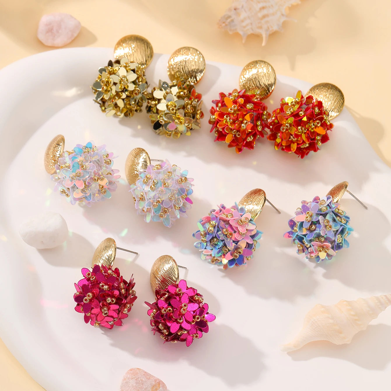 INKDEW Flower Petal Beads Big Round Drop Earrings For Women Long Earrings Handmade Fashion Jewelry Gift boho EA153