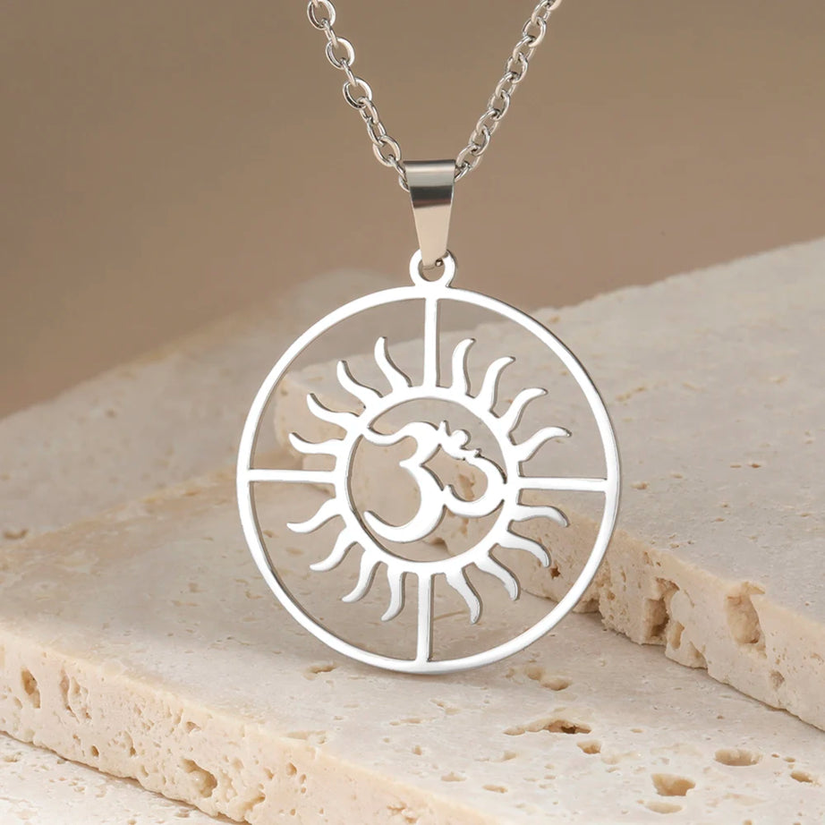 Lotus Mandala OM Symbol Spiritual Amulet Necklace