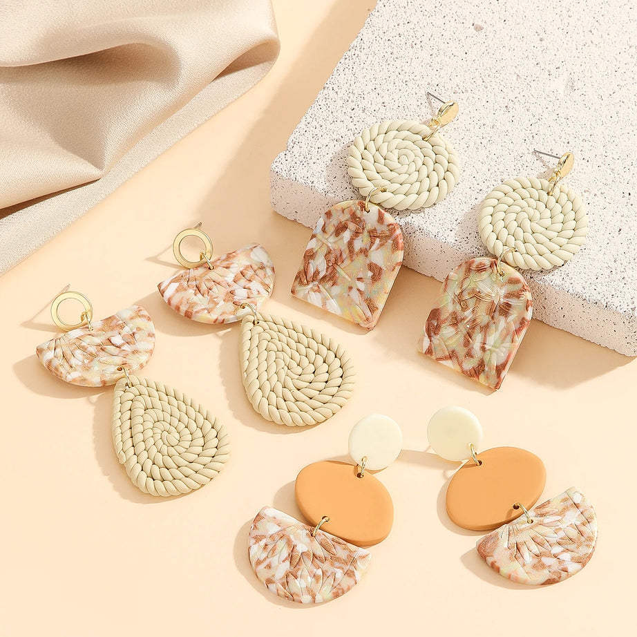 Woven Marbled Arch Teardrop Boho Earrings Jewelry
