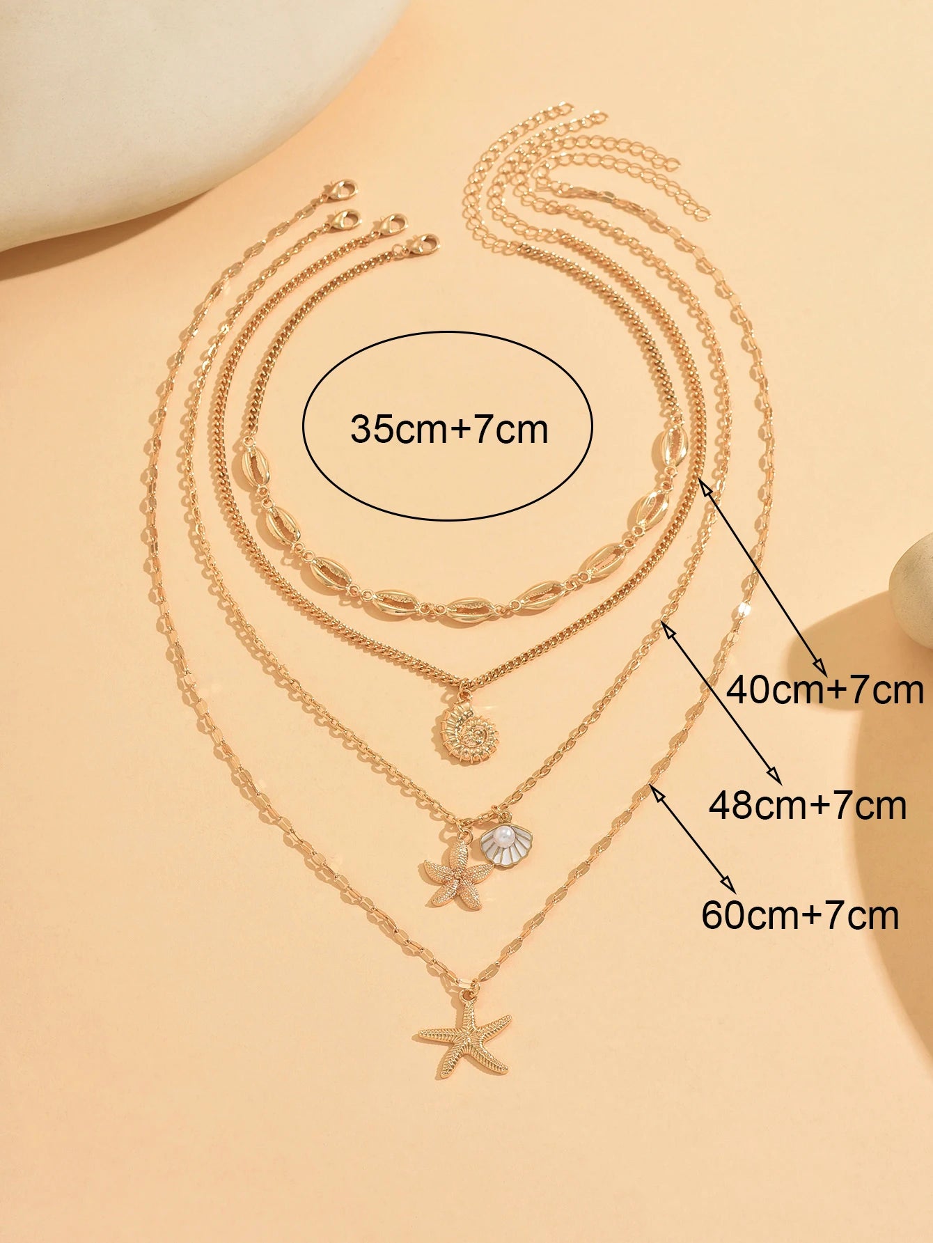 4-piece Layer Ocean Theme Necklace For Women Gold Starfish Shell Conch Pendant Vintage Boho Choker Chain Beach Jewelry Gift
