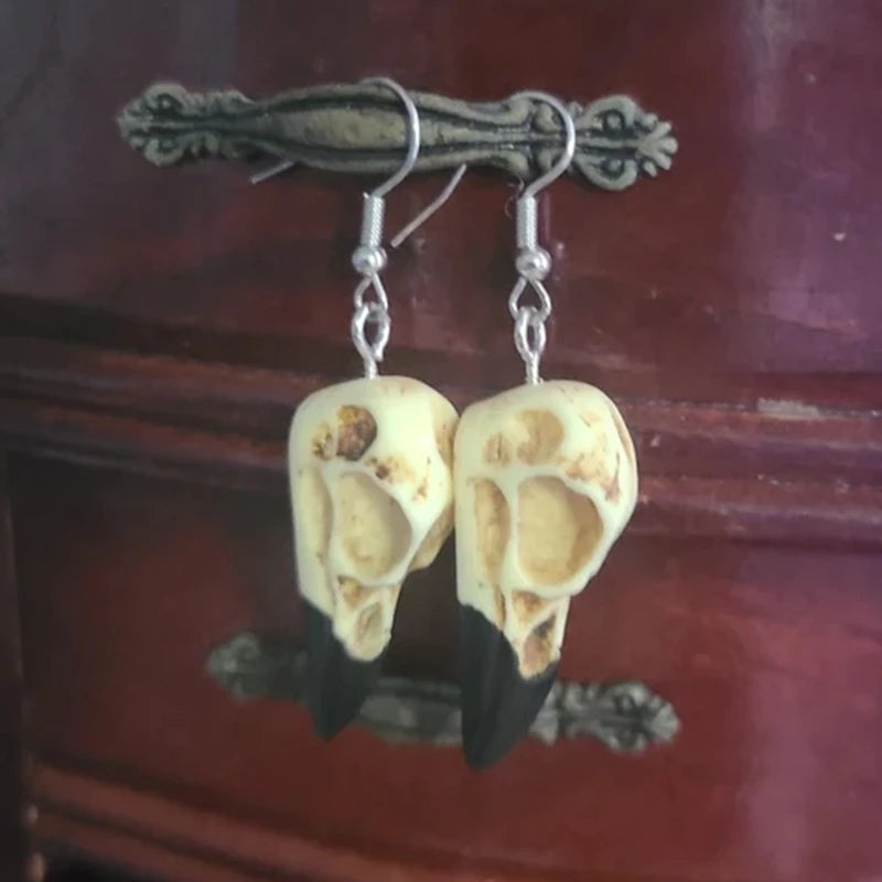3D Raven Skull Earrings Resin Replica Crow Skull Earrings For Women Halloween Party Gifts Wiccan Gift - Charlie Dolly
