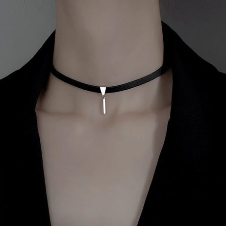 Metal Tube Velvet Double Layer Choker Necklace Jewelry