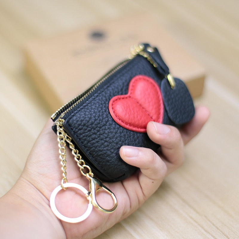 2022 Genuin Leather Heart Coin Purse Women Key Holder Ladies Cute Heart Patch Small Pouch Key Holder Leather Coin Wallet Purse - Charlie Dolly