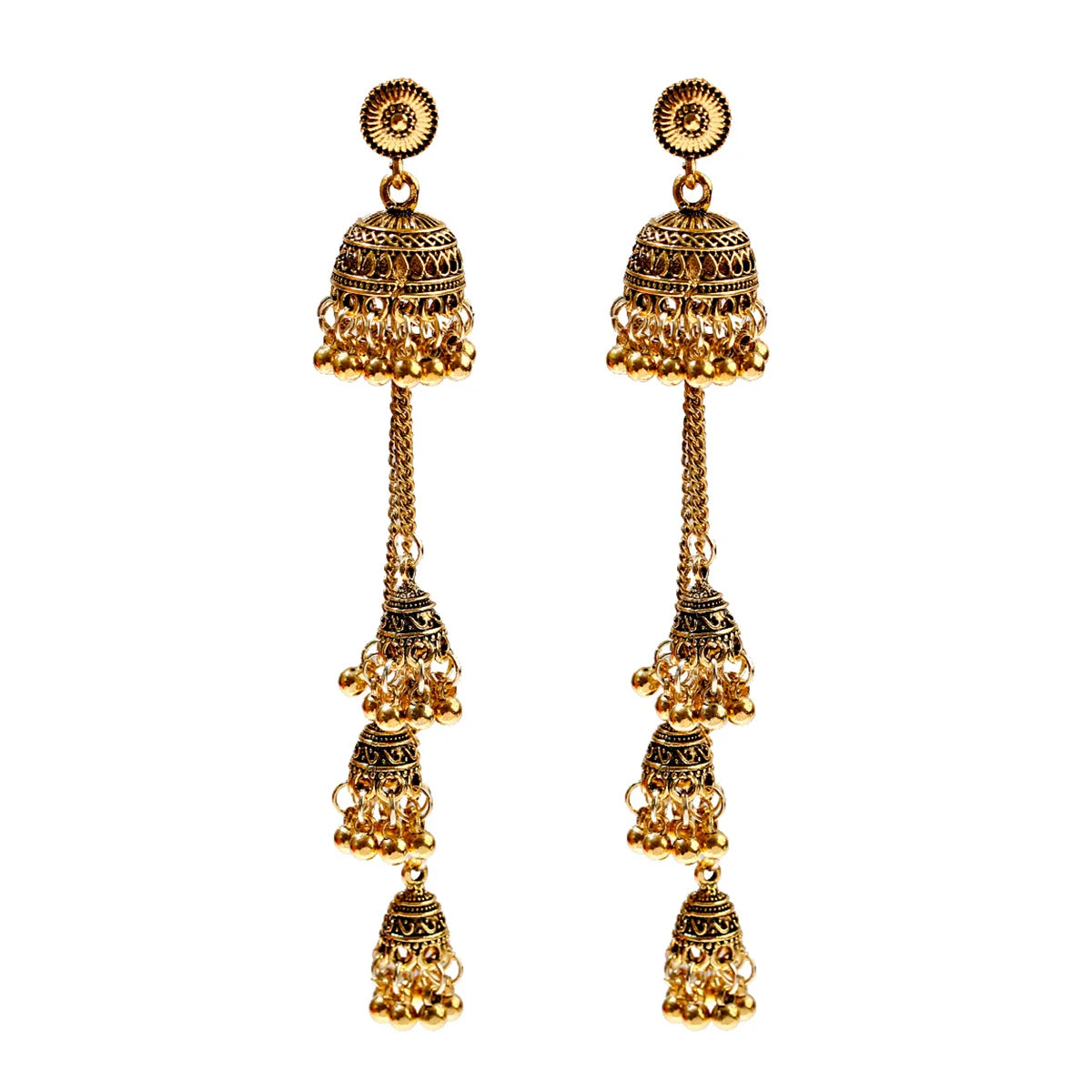 Indian Jhumka Earrings Gold Sliver Color Big Bells Drop Long Tassel Earring For Women Boho Gypsy Jewelry Gift