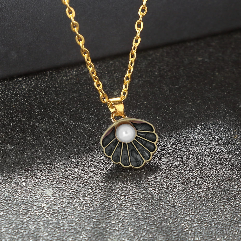 Boho Shell with Pearl Pendant Necklace Adjustable Alloy O-Chain Lobster Clasp Summer Seaside Beach Fashion Jewelry Gift For Girl