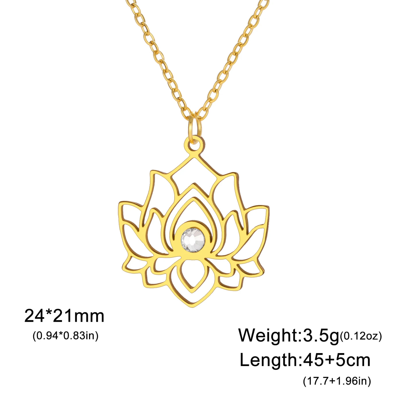 Lotus Zircon Chakra Pendant, Stainless Steel Yoga Amulet