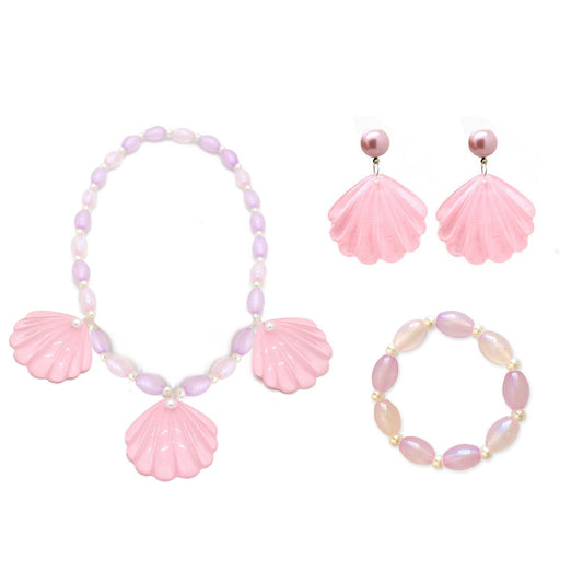 Kids Barbiee Cosplay Necklace Earrings Bracelet Pink Shell Necklace Earrings Carnival Dress Costume Accessories - Charlie Dolly