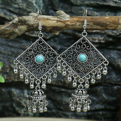 53 Styles Bohemian Vintage Tibetan Silver Geometric Drop Earrings For Women Ethnic Blue Stone Tassel Dangle Earrings Jewelry