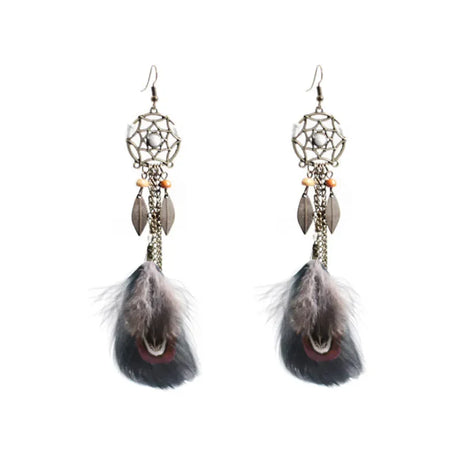 Antique Dream Catcher Feather Tassel Earrings Jewelry