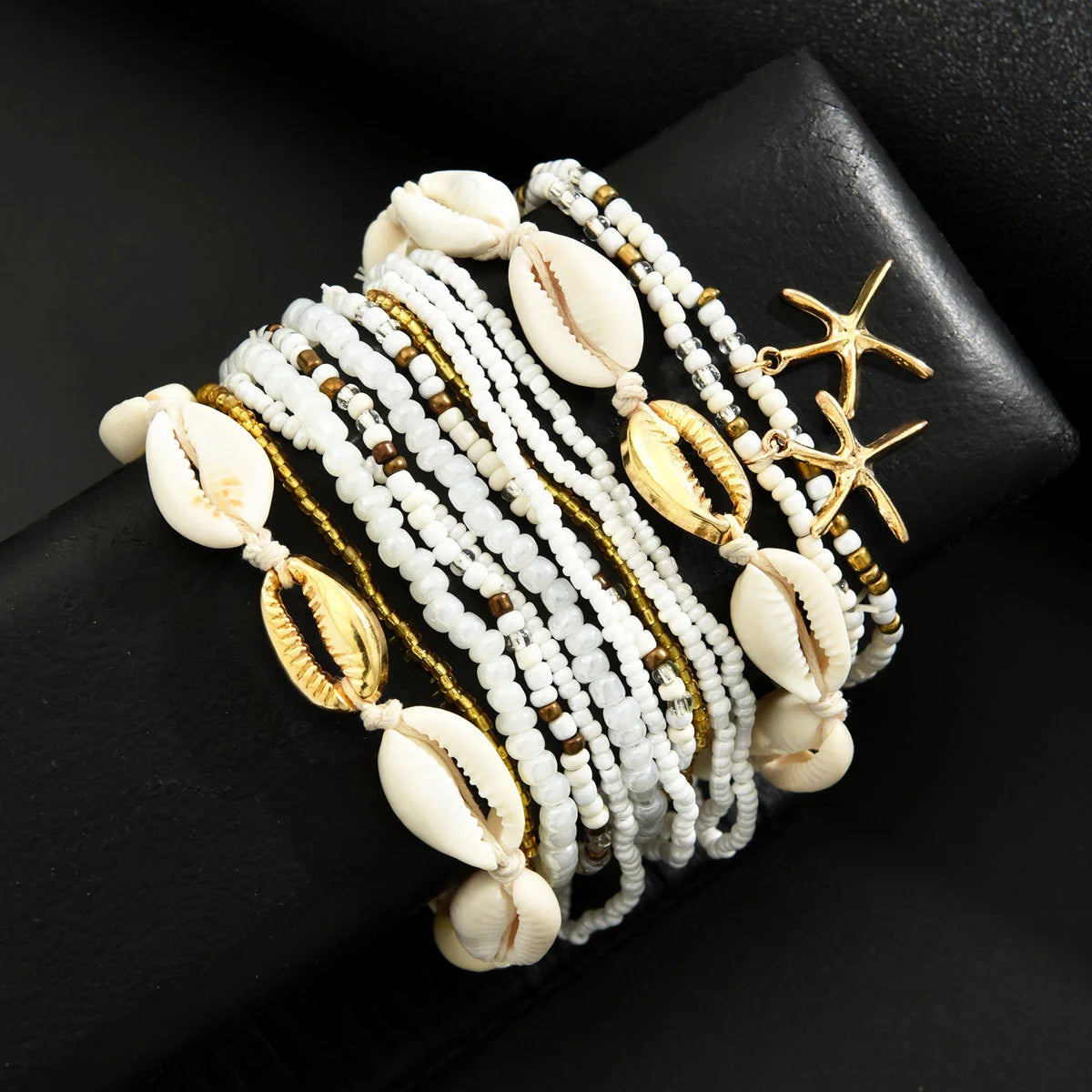 New Summer Beach Starfish Shell Beaded Pendant Anklet for Women Boho Retro Trend Multilayer Foot Jewelry Holiday Accessory 2025