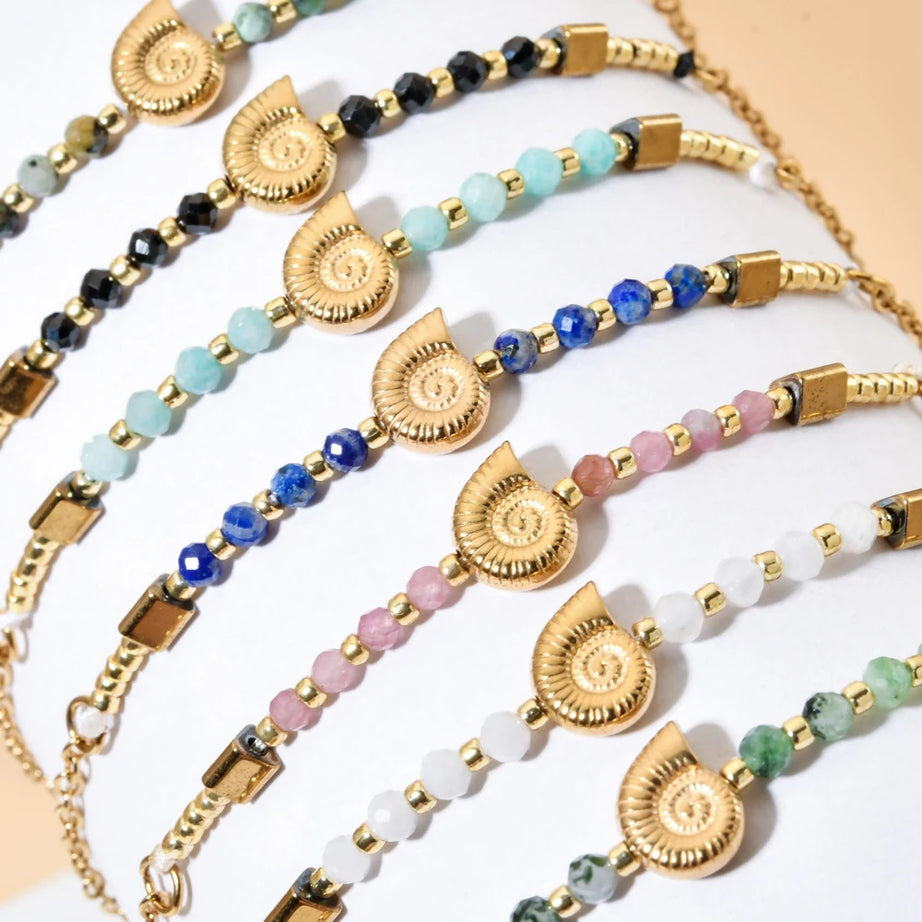 Cute Seashell Thin Natural Stone Bracelets for Women Beads Stainless Steel Chain Bracelet Minimalist Pulseras Boho Jewelry - Charlie Dolly