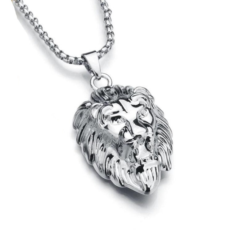 Fashion Rust Steel Lion Head Animal Necklace Hip Hop Necklace for Men Stainless Steel Jewelry Halloween Party Anniversary Gift - Charlie Dolly