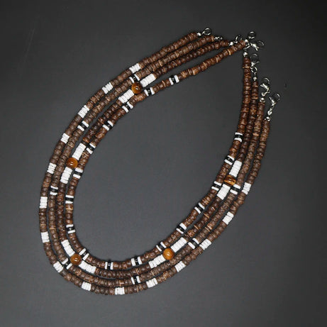 Tribal Coconut and Puka Shell Boho Necklace for Men