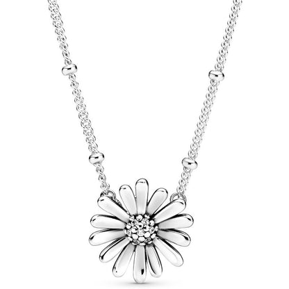 Sparkling Heart Wishbone Collier Daisy Flower Snowflake Necklace For 925 Sterling Silver Bead Charm Bracelet Fashion Diy Jewelry