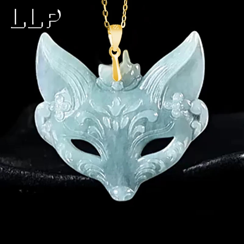 S925 Silver Chain With Silver Clasp, Hand-Carved Natural Jade Fox Mask Pendant Luxurious Holiday Gift For Both Men And Women