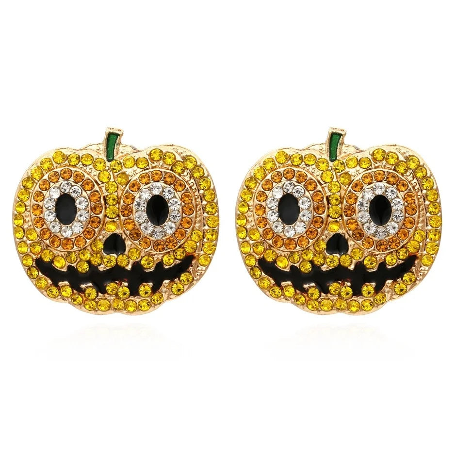 Exaggerated Colored Rhinestone Pumpkin Earrings Personality Creativity Retro Halloween Female Earrings - Charlie Dolly