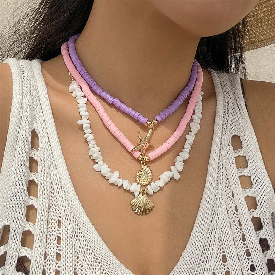 Conch Starfish Rice Bead Collar Necklace Jewelry