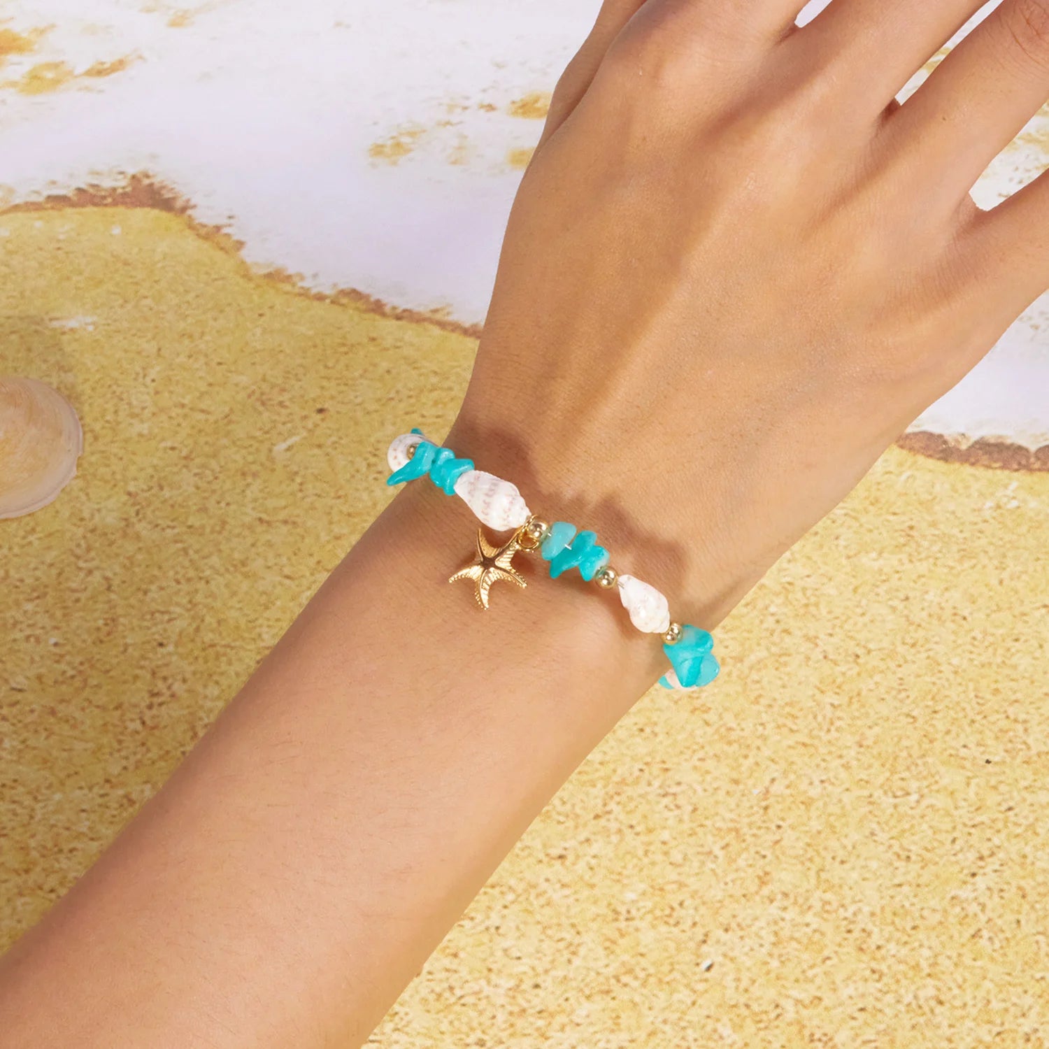 2026 Summer Boho Shell Bracelet for Women Natural Starfish Charm Irregular Stone Beads Bangles Beach Vacation Jewelry Party Gift