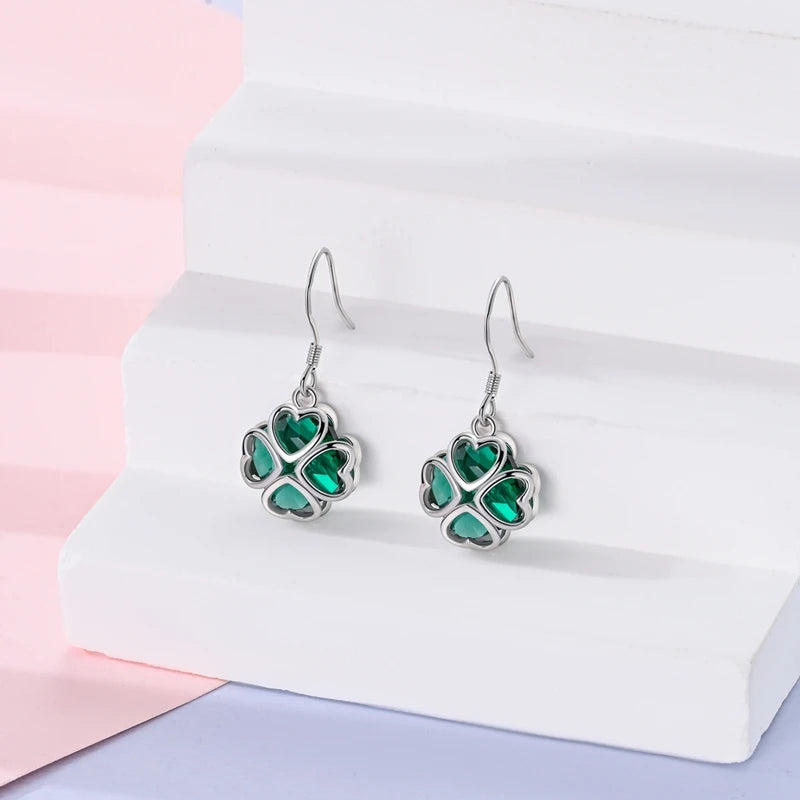 925 Sterling Silver Four Leaf Clover Butterfly Hoop Earrings for Women Boho Luxury Versatile Dangle Drop Party Jewelry