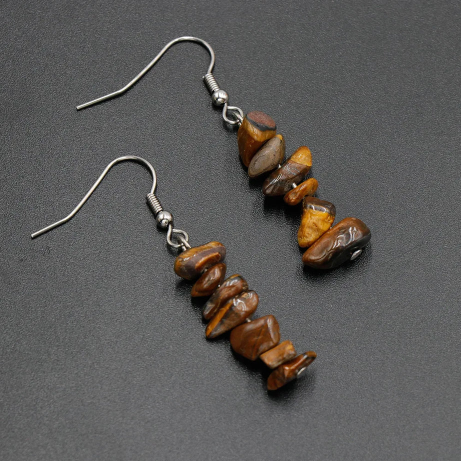 Chip Natural Stone Crystal Earrings Raw Gemstone Amethyst Lapis Lazuli Tiger's Eye Rose Quartz Chakra Earring - Charlie Dolly