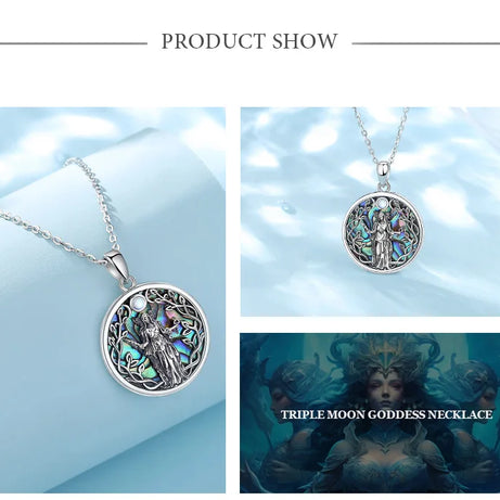 S925 Sterling Silver Triple Moon Goddess Pendant Necklace, Hecate Natural Abalone Amulet