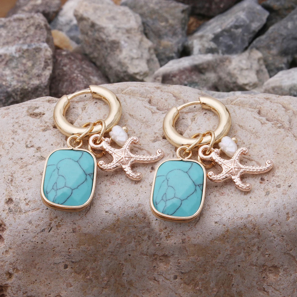 Pendant Earrings For Woman Boho Natural Stone Clover Malachite Powder Crystal Bohemia Charm Ear Luxury Quality Jewelry Girls
