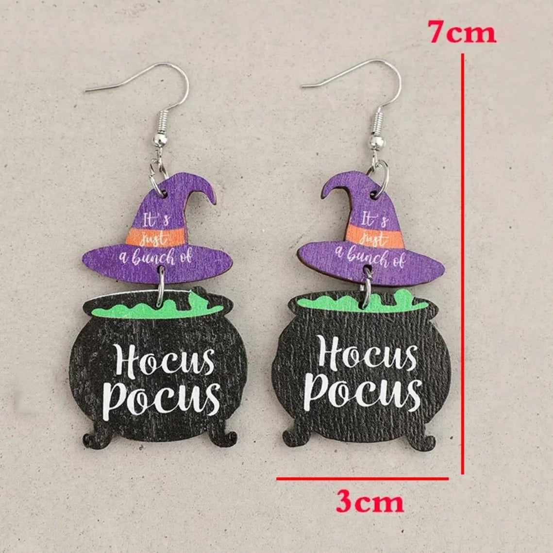 Cute Wooden Hocus Pocus Earrings For Women Cartoon Halloween Silver Color Hook Earings Purple Magic Hat Shape Chic Jewelry - Charlie Dolly
