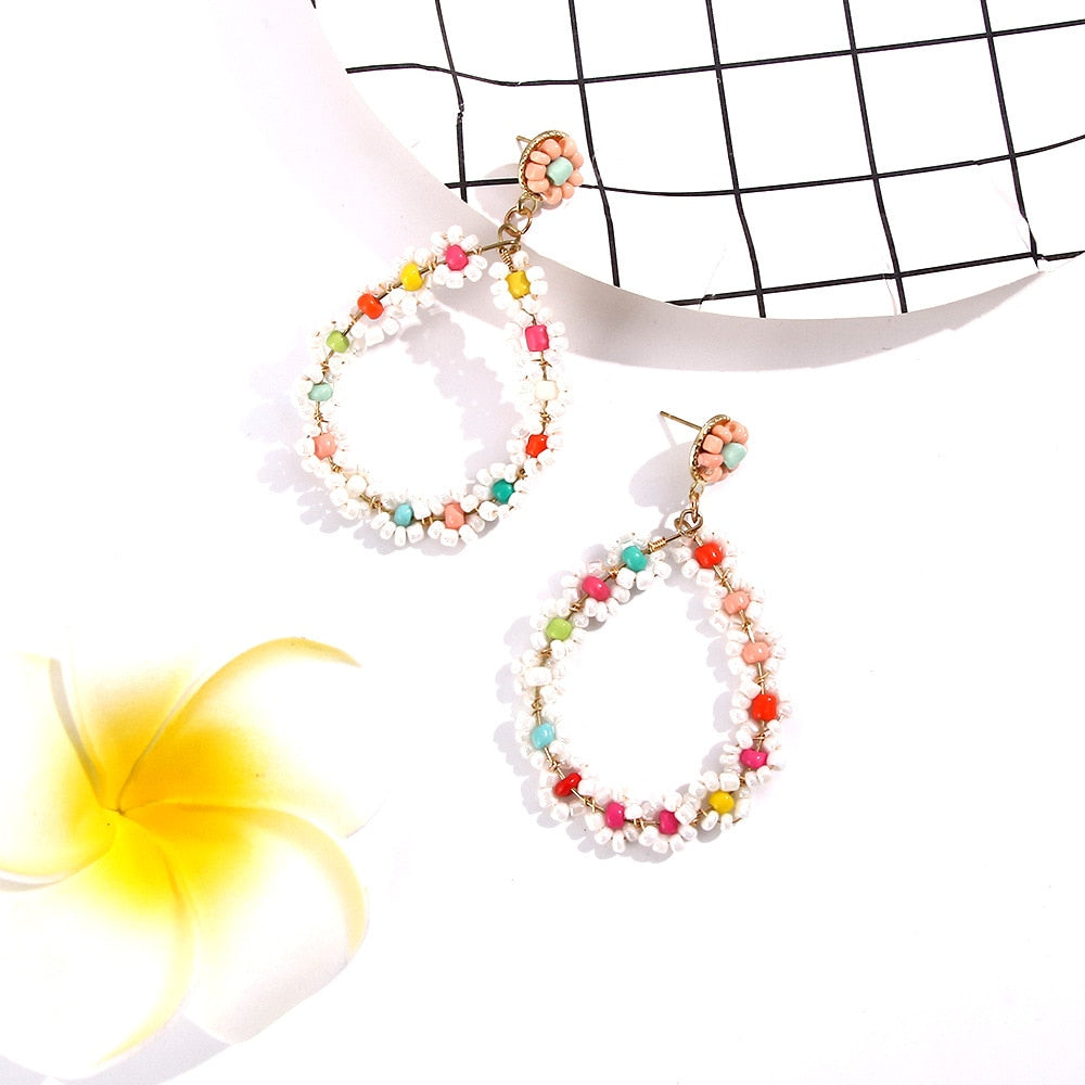 Fashion Boho Earrings For Women Colorful Style Sweet Flower Earrings Jewelry Spring Summer Floral Beaded Earrings Accessories
