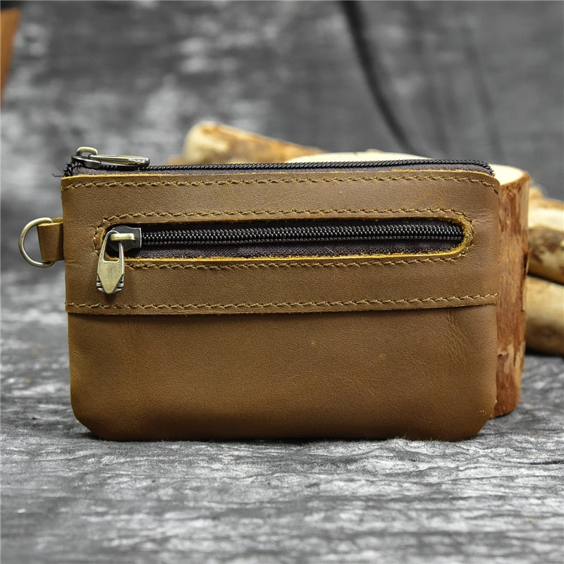 Little Coin Purse Genuine Leather Real Cowhide Men's Leather Short Wallet Mini Purse Men Women Key Wallet Card Zip With Key Ring - Charlie Dolly