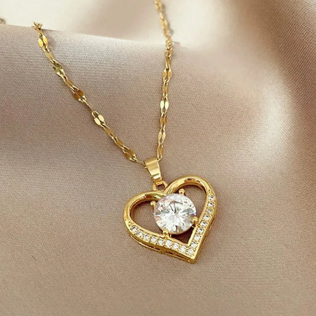 Gold Heart & Lips Pendant Boho Chain Necklace, Playful Love Talisman
