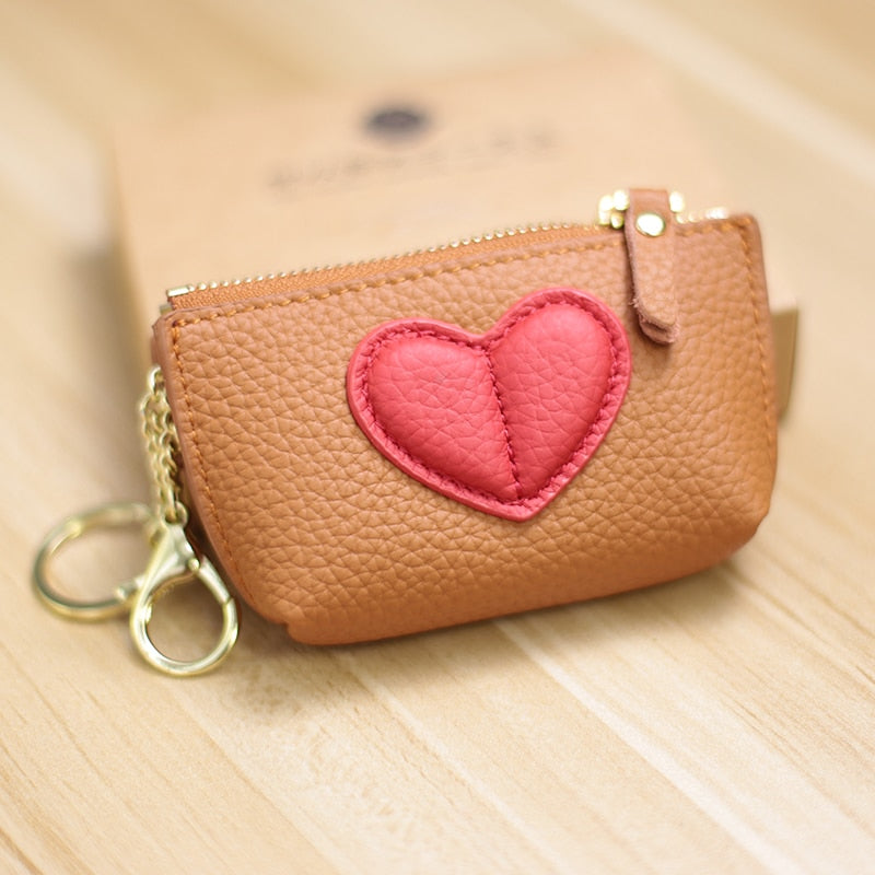 2022 Genuin Leather Heart Coin Purse Women Key Holder Ladies Cute Heart Patch Small Pouch Key Holder Leather Coin Wallet Purse - Charlie Dolly