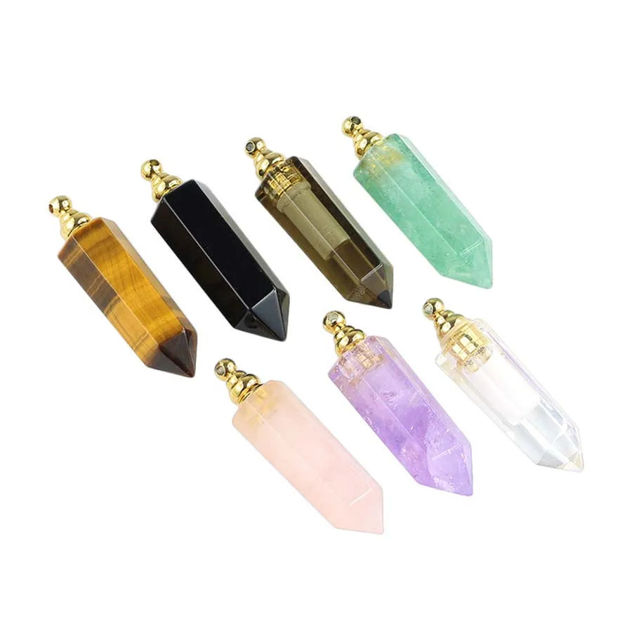 Charms Natural Healing Crystal Stone Boho Perfume Diffuser Pendants for Women Amethyst Rose Quartz Fluorite Choice Men Jewelry