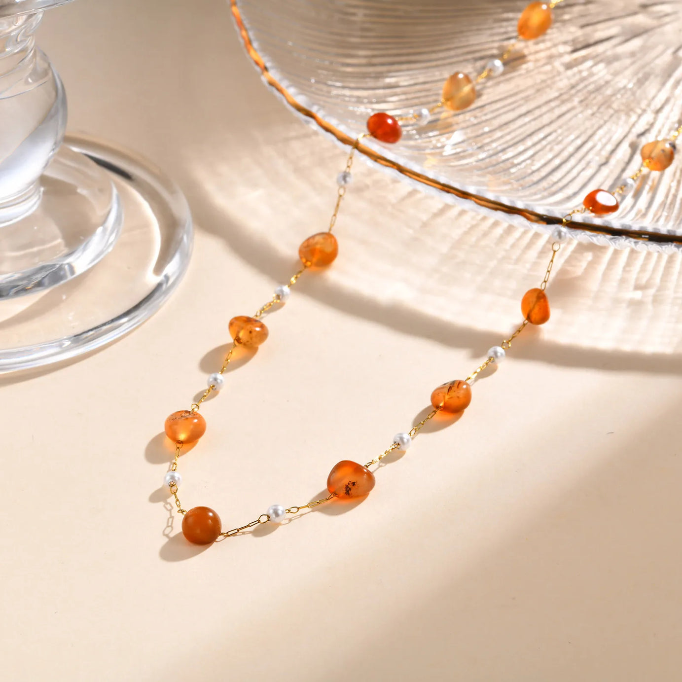 Natural Stone & Pearl Boho Necklace