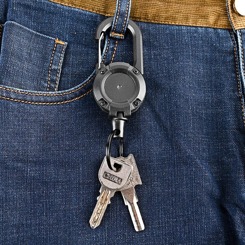 Anti-theft Metal Easy-to-pull Buckle Rope Elastic Keychain Sporty Retractable Key Ring Anti Lost Ski Pass ID Card - Charlie Dolly