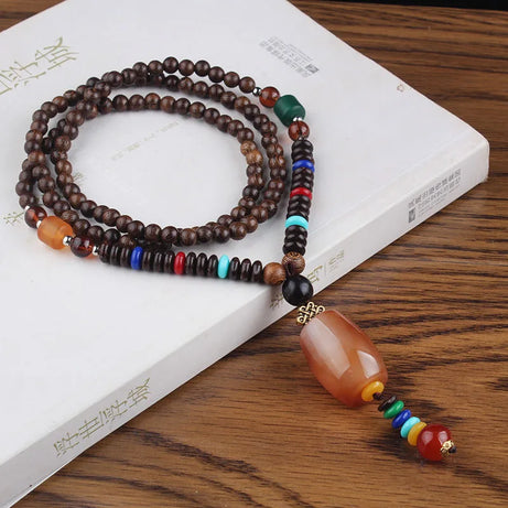 Wood Bead Bodhi Pendant Sweater Chain Necklace Jewelry