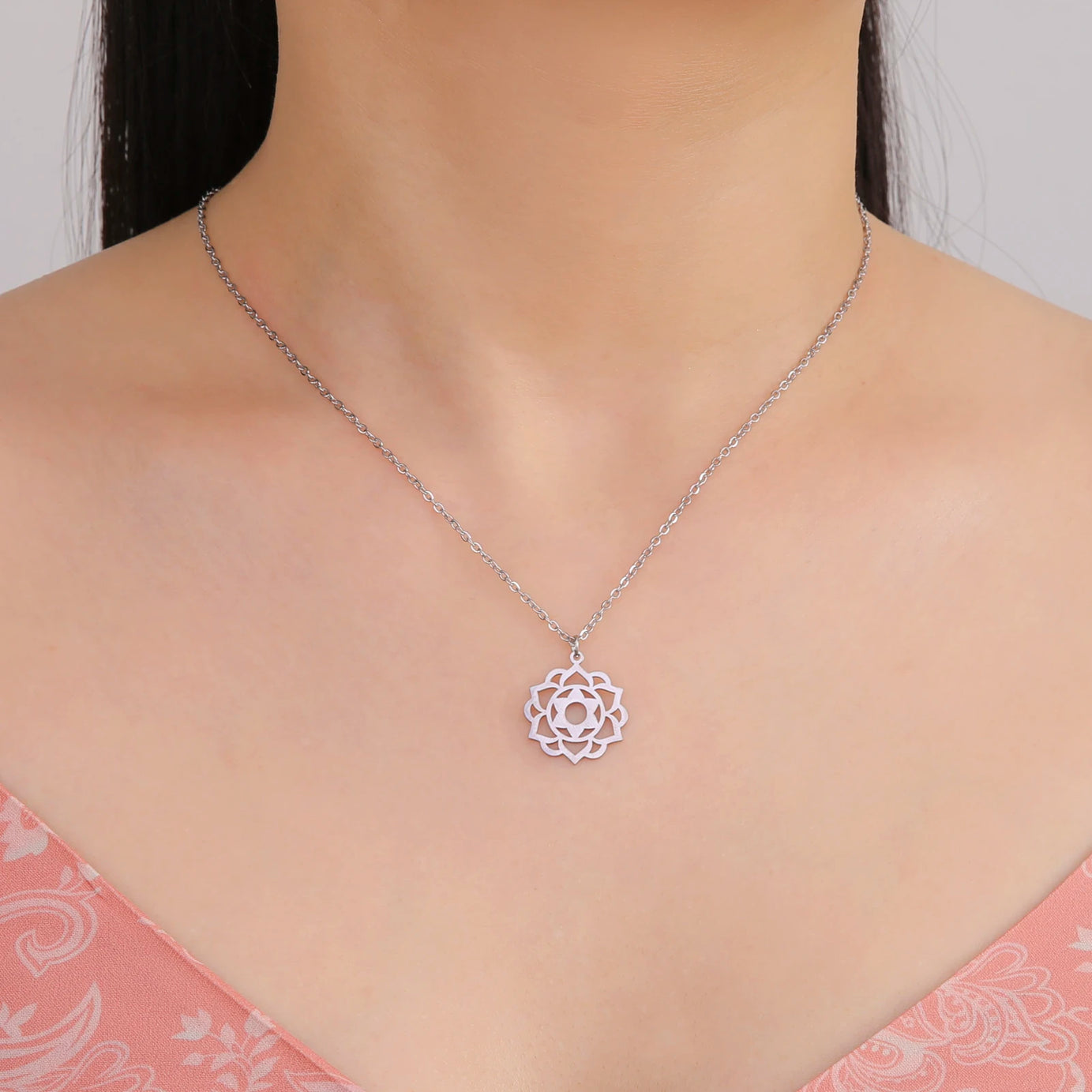 Yoga Lotus & Flower of Life Pendant Necklace, Stainless Steel Chakra Healing Amulet