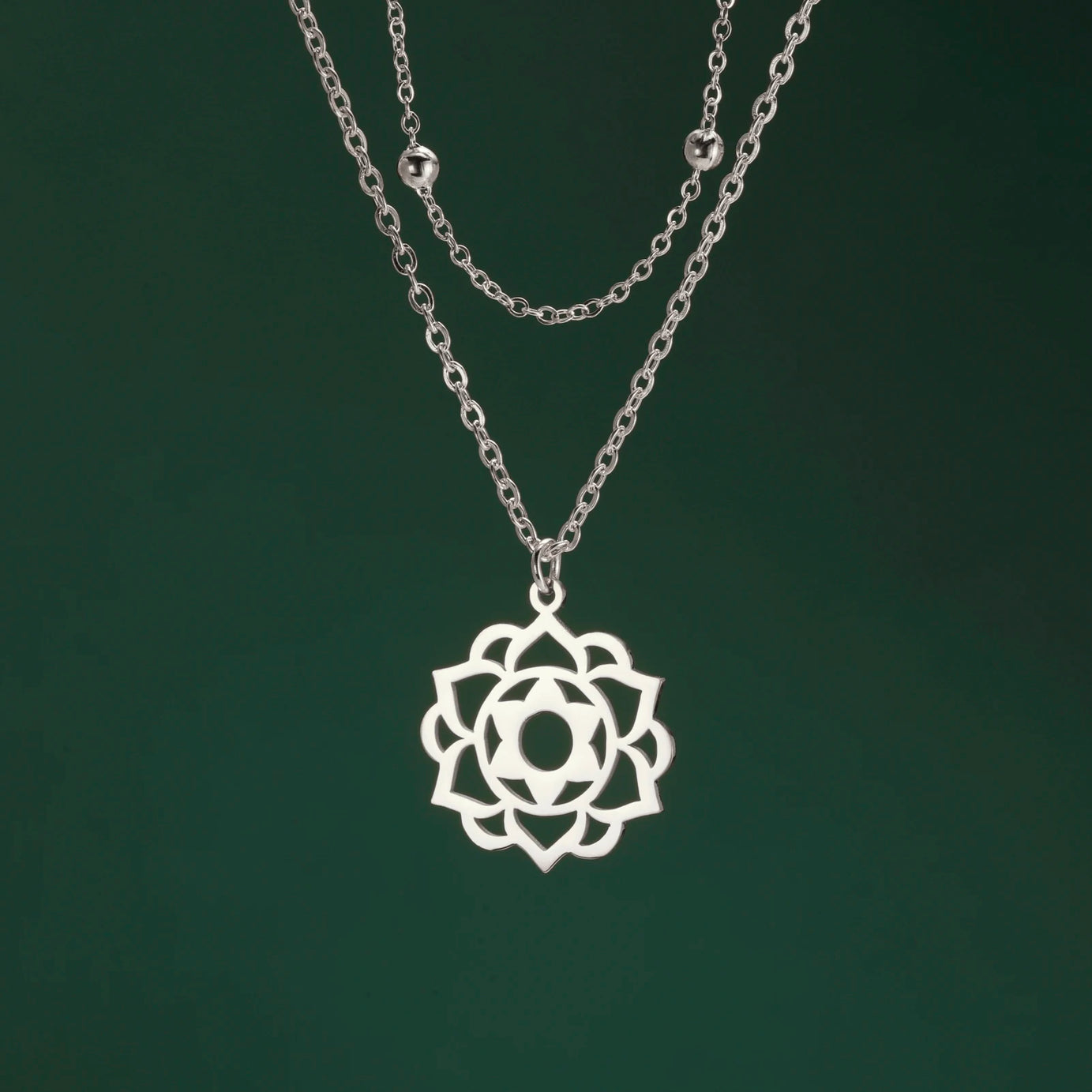 Yoga Lotus & Flower of Life Pendant Necklace, Stainless Steel Chakra Healing Amulet