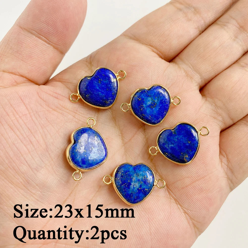 Natural Lapis Lazuli Pendant Blue Heart Square Oval Bullet Stone Charms For Jewelry Making Necklace Earrings Bracelet DIY 2PCS