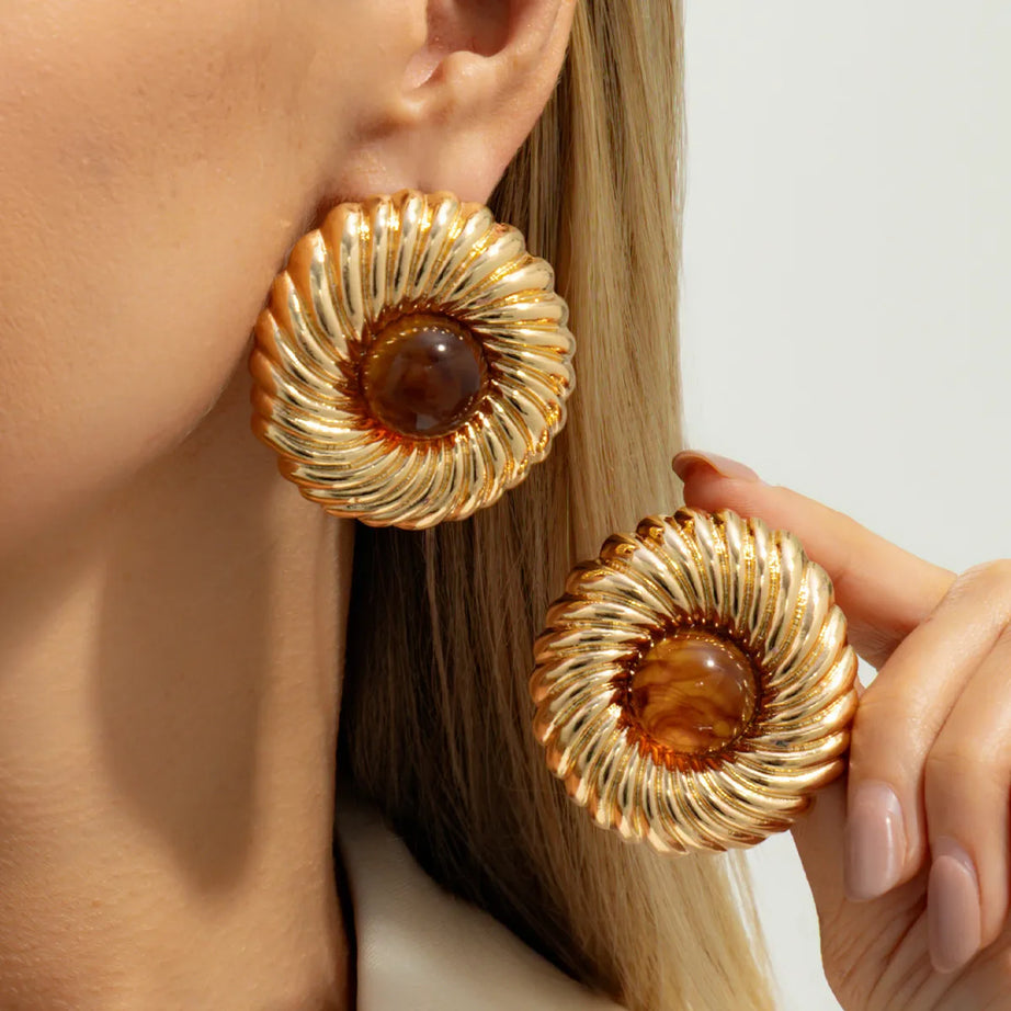 Resin Bead Big Spiral Stud Earrings Jewelry