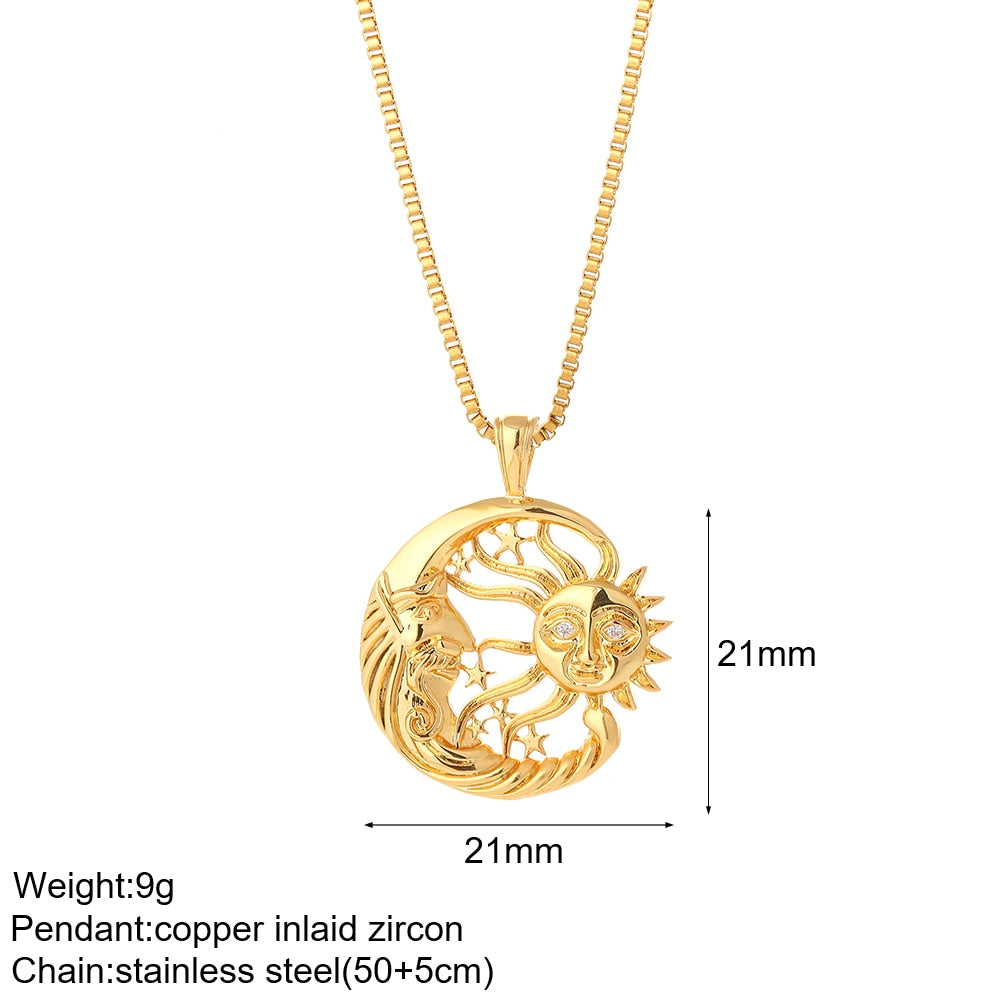 Heart Evil Blue Eye Sun Necklace for Women Cute Dog Bee Elephant Gold Color Pendant Woman's Collars Long Stainless Steel Chains - Charlie Dolly