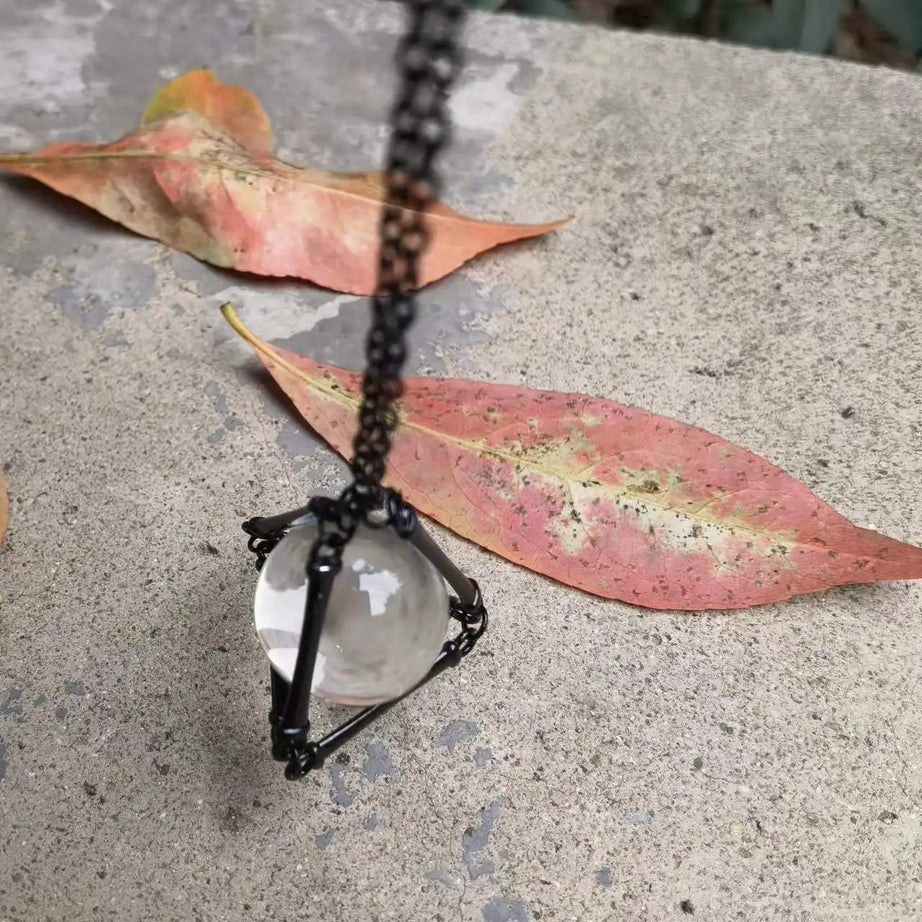 Clear Quartz Crystal Ball Long Necklace Jewelry