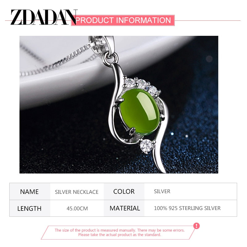 ZDADAN 925 Sterling Silver Emerald Necklace For Women Fashion Jewelry Accessories - Charlie Dolly