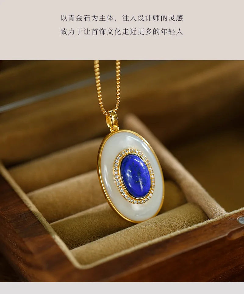 S925 Silver Lapis Lazuli White Shell Suit Earrings Necklace Pendant Light Luxury Fashion New Temperament Elegant Female