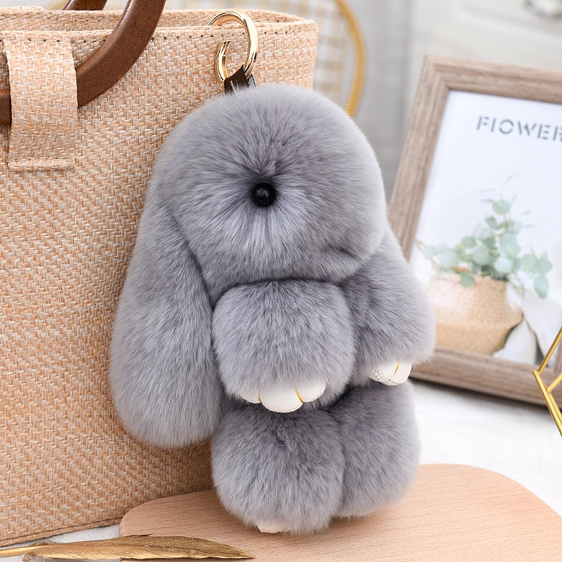 Three Model Size 100% Natural Rex Rabbit Fur Cute Fluffy Bunny Keychain Real Fur Key Chains Bag Toys Doll Lovely Keyring Pendant - Charlie Dolly