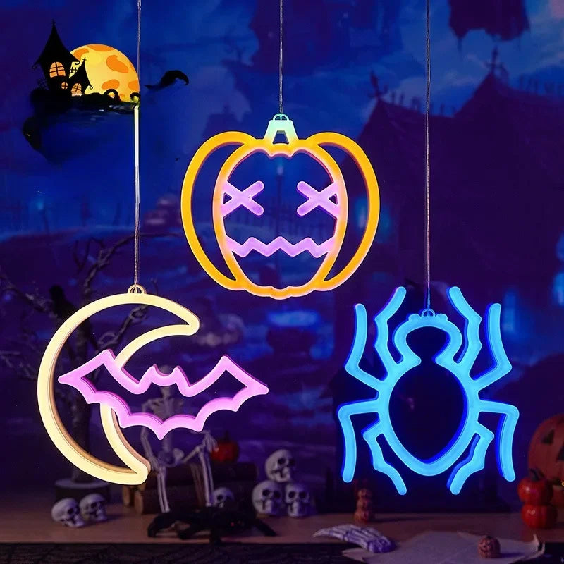 Halloween Window Lights Home Indoor LED Pumpkin Spider Ghost LED Decor Lamp 2024 Halloween Party Hanging Decoration Kids Favors - Charlie Dolly