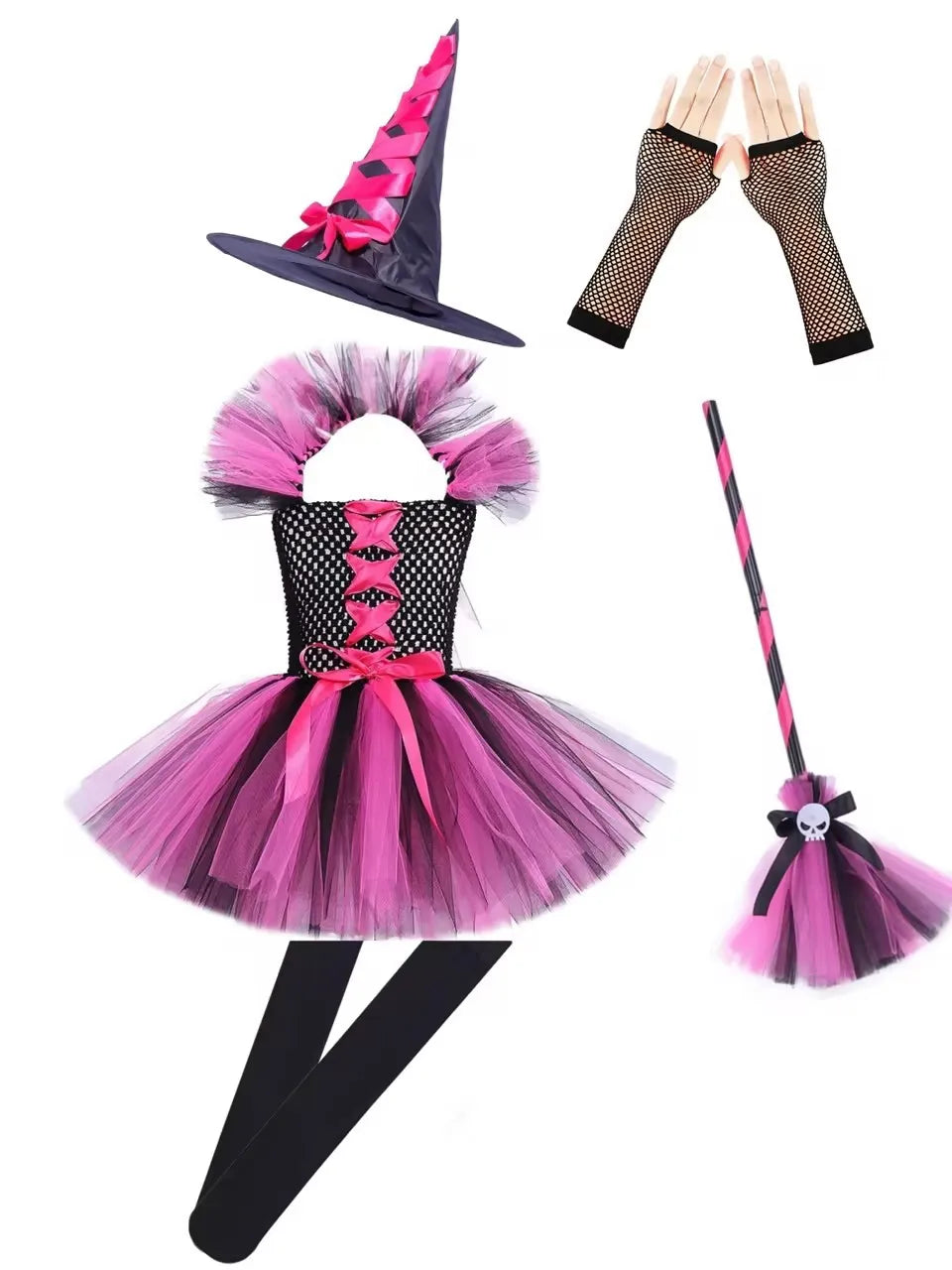 Halloween New Witch Dress Cosplay Costume Dress for Girl Carnival Party Dress Hat Broom Fancy Clothes Suit - Charlie Dolly