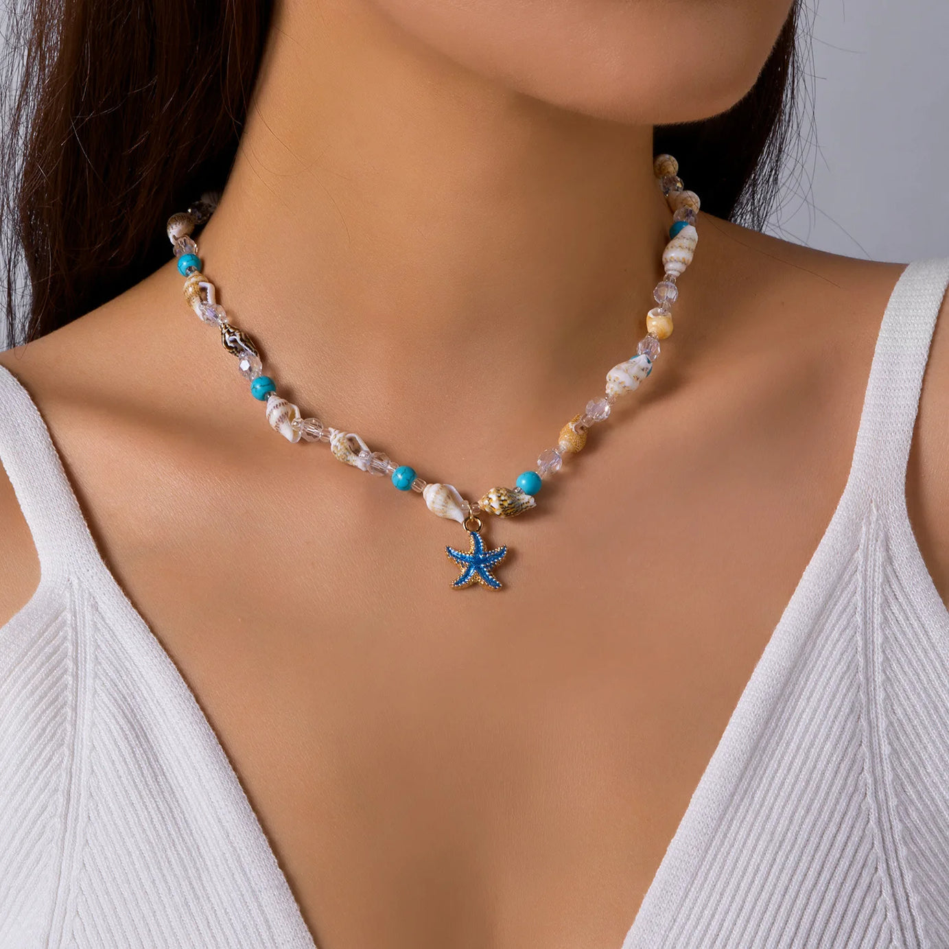 Beach Seashell and Starfish Handmade Beaded Boho Choker