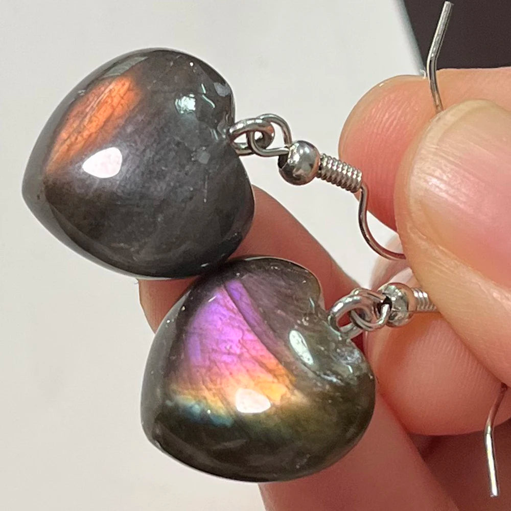 Women Men Irregular Shape Bead Natural Stone Blue Labradorite Earrings